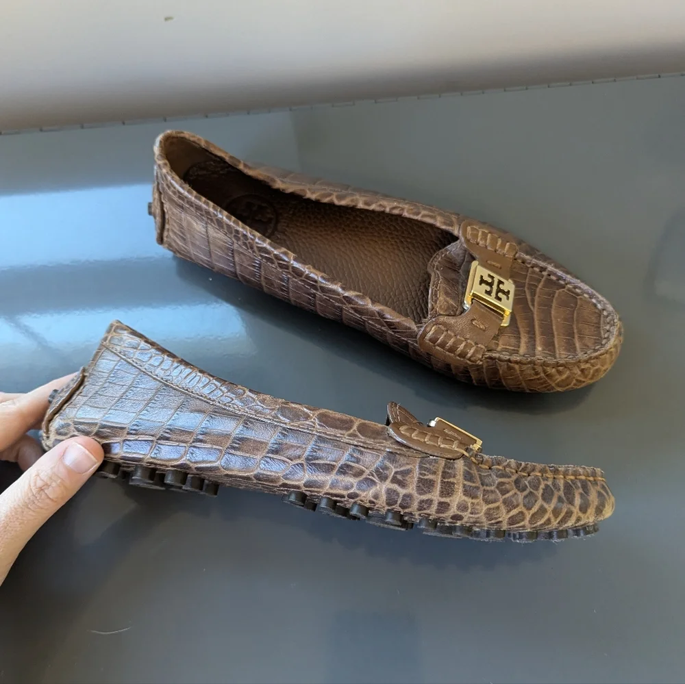 Tory Burch Kendrick Brown Croc Leather Driving‎ Loafers 6.5